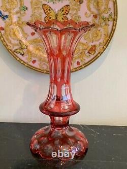 Vintage Bohemian Cranberry Cased Cut Glass Mantle Luster