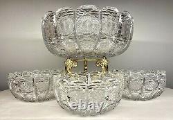 Vintage Bohemian Czech Hand Cut Queen Lace 24% Lead Crystal Bowl Set 4 PCS EXC