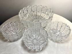 Vintage Bohemian Czech Hand Cut Queen Lace 24% Lead Crystal Bowl Set 4 PCS EXC