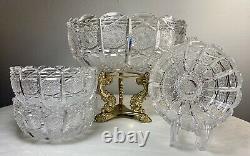 Vintage Bohemian Czech Hand Cut Queen Lace 24% Lead Crystal Bowl Set 4 PCS EXC