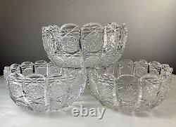 Vintage Bohemian Czech Hand Cut Queen Lace 24% Lead Crystal Bowl Set 4 PCS EXC