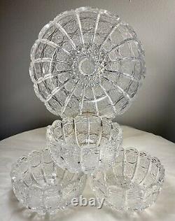 Vintage Bohemian Czech Hand Cut Queen Lace 24% Lead Crystal Bowl Set 4 PCS EXC