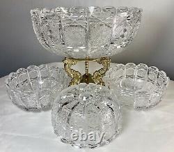 Vintage Bohemian Czech Hand Cut Queen Lace 24% Lead Crystal Bowl Set 4 PCS EXC