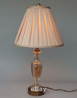 Vintage Bohemian Czech Table Lamp Amber Cut-to-Clear Crystal Floral Design