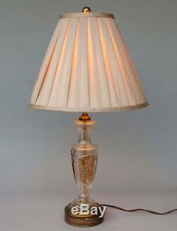 Vintage Bohemian Czech Table Lamp Amber Cut-to-Clear Crystal Floral Design