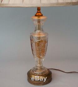 Vintage Bohemian Czech Table Lamp Amber Cut-to-Clear Crystal Floral Design