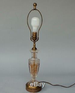 Vintage Bohemian Czech Table Lamp Amber Cut-to-Clear Crystal Floral Design