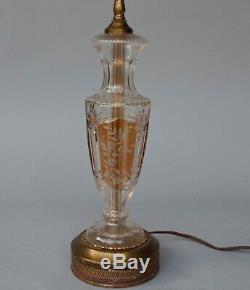 Vintage Bohemian Czech Table Lamp Amber Cut-to-Clear Crystal Floral Design