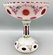 Vintage Bohemian Czech Art Glass Compote Candy Dish Cranberry And Opaline