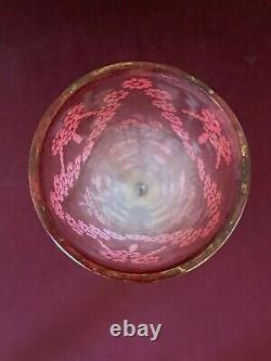 Vintage Bohemian Moser Cranberry Rubina Enamel Footed Art Glass Vase Low Us Ship
