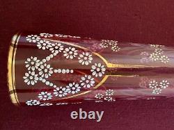 Vintage Bohemian Moser Cranberry Rubina Enamel Footed Art Glass Vase Low Us Ship