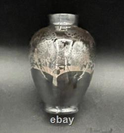 Vintage Bohemian Pink Glass Sterling Silver Floral Overlay 3.5 Bud Posey Vases