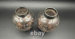 Vintage Bohemian Pink Glass Sterling Silver Floral Overlay 3.5 Bud Posey Vases