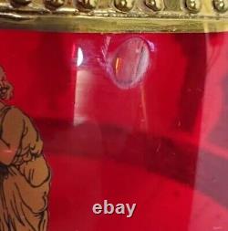 Vintage Bohemian Red Candy Dish Bohemian Gold Art Glass Venetian Apothecary Jar