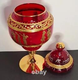 Vintage Bohemian Red Candy Dish Bohemian Gold Art Glass Venetian Apothecary Jar