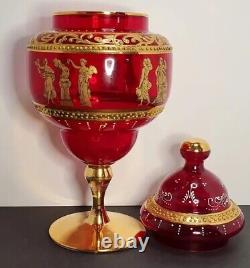 Vintage Bohemian Red Candy Dish Bohemian Gold Art Glass Venetian Apothecary Jar