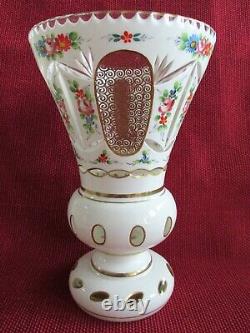 Vintage Bohemian Sandwich Glass White to Clear Overlay VASE Perfect condition