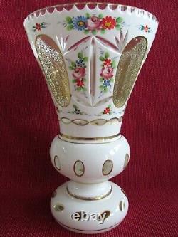 Vintage Bohemian Sandwich Glass White to Clear Overlay VASE Perfect condition