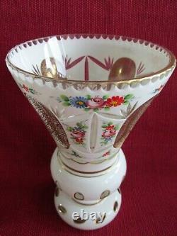 Vintage Bohemian Sandwich Glass White to Clear Overlay VASE Perfect condition