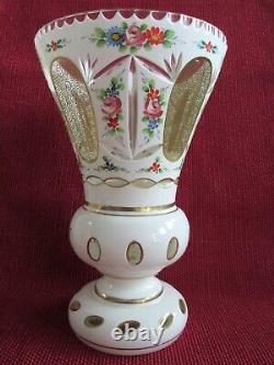 Vintage Bohemian Sandwich Glass White to Clear Overlay VASE Perfect condition