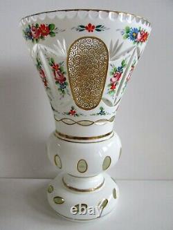 Vintage Bohemian Sandwich Glass White to Clear Overlay VASE Perfect condition