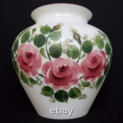 Vintage Consolidated / Rainbow Art Glass Hand Painted Roses Milk Glass Vase 8