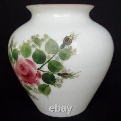Vintage Consolidated / Rainbow Art Glass Hand Painted Roses Milk Glass Vase 8