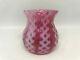 Vintage Cranberry Red & White Opalescent Glass Waffle/lattice Toothpick Holder
