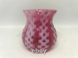 Vintage Cranberry Red & White Opalescent Glass Waffle/Lattice Toothpick Holder