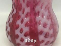 Vintage Cranberry Red & White Opalescent Glass Waffle/Lattice Toothpick Holder