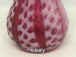 Vintage Cranberry Red & White Opalescent Glass Waffle/Lattice Toothpick Holder