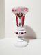 Vintage Czech Bohemian Hand Enameled Floral White Cased Cut To Red Vase 8.5