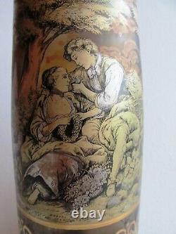 Vintage Czech/Bohemian Pen Sketch Art Glass VASE Signed Freudl V Landscape Scene