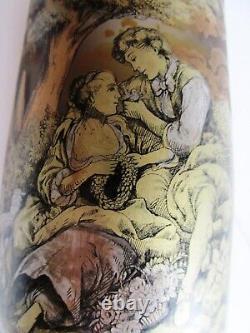 Vintage Czech/Bohemian Pen Sketch Art Glass VASE Signed Freudl V Landscape Scene