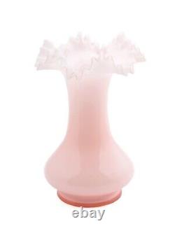 Vintage Czech pink cased glass ruffle vase