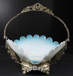 Vintage Decorative Silver Plated Bride's Basket With Art Glass Bowl