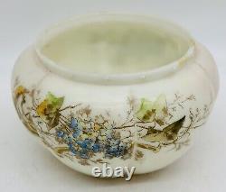 Vintage Enameled Victorian Art Glass Melon Ribbed Bowl Unique Rare Hand Painted