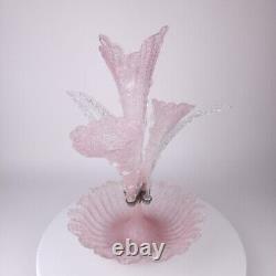 Vintage Epergne 17 Tall Pink Clear Glass 5 Hand Venetian Murano Mid-Century