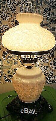 Vintage FENTON GLASS GLOSS WHITE POPPY GWTW Lamp UNUSED and MINT