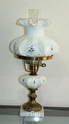 Vintage FENTON GWTW Hand Painted Crescent Milk Glass Lamp by Artist D Frederick