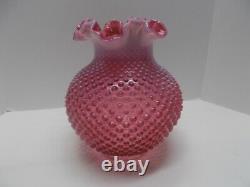 Vintage FENTON Glass Hobnail Ruffled Cranberry Opalescent Lamp Shade 10 Tall