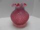 Vintage Fenton Glass Hobnail Ruffled Cranberry Opalescent Lamp Shade 10 Tall