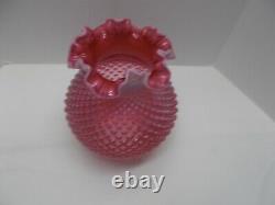 Vintage FENTON Glass Hobnail Ruffled Cranberry Opalescent Lamp Shade 10 Tall