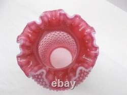 Vintage FENTON Glass Hobnail Ruffled Cranberry Opalescent Lamp Shade 10 Tall