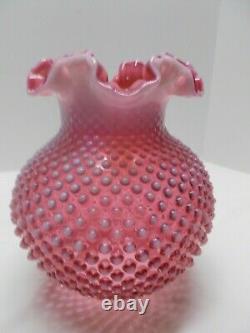 Vintage FENTON Glass Hobnail Ruffled Cranberry Opalescent Lamp Shade 10 Tall