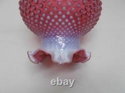 Vintage FENTON Glass Hobnail Ruffled Cranberry Opalescent Lamp Shade 10 Tall