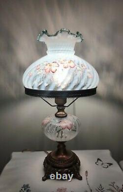 Vintage FENTON Hand Painted Artist Signed Glass Parlor Lamp Gone with Wind Style