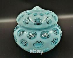 Vintage FENTON OPALESCENT BLUE COIN DOT # 91 COVERED CANDY BOX / DISH With LABEL