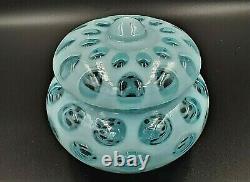 Vintage FENTON OPALESCENT BLUE COIN DOT # 91 COVERED CANDY BOX / DISH With LABEL
