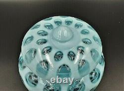 Vintage FENTON OPALESCENT BLUE COIN DOT # 91 COVERED CANDY BOX / DISH With LABEL